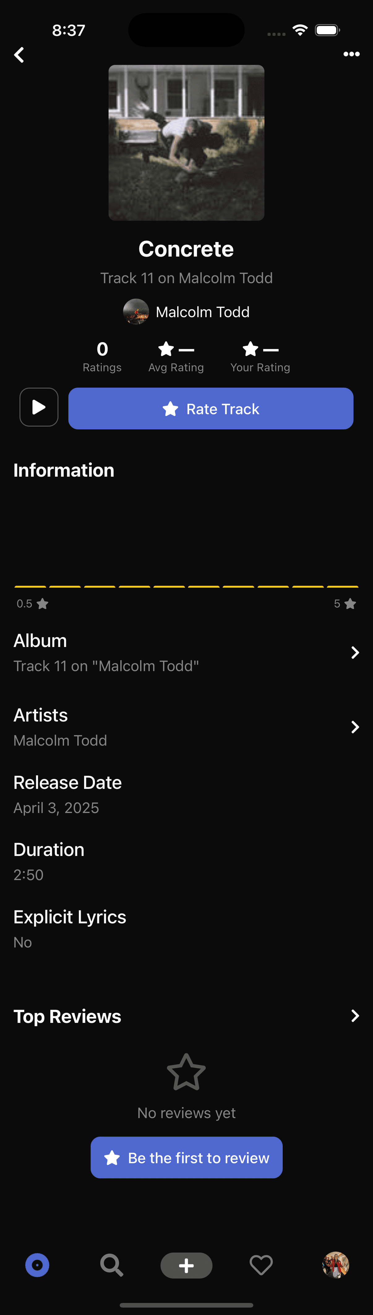 Track details with rating and album info